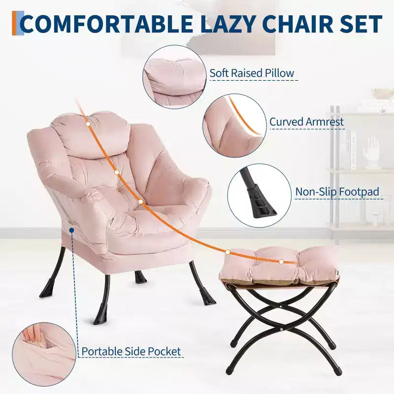 Fauteuil de relaxation avec pouf, canapé de lecture moderne, poche latérale, pour salon, chambre à coucher