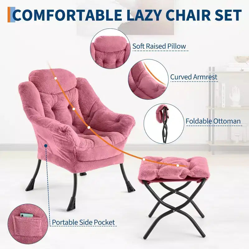 Fauteuil de relaxation avec pouf, canapé de lecture moderne, poche latérale, pour salon, chambre à coucher