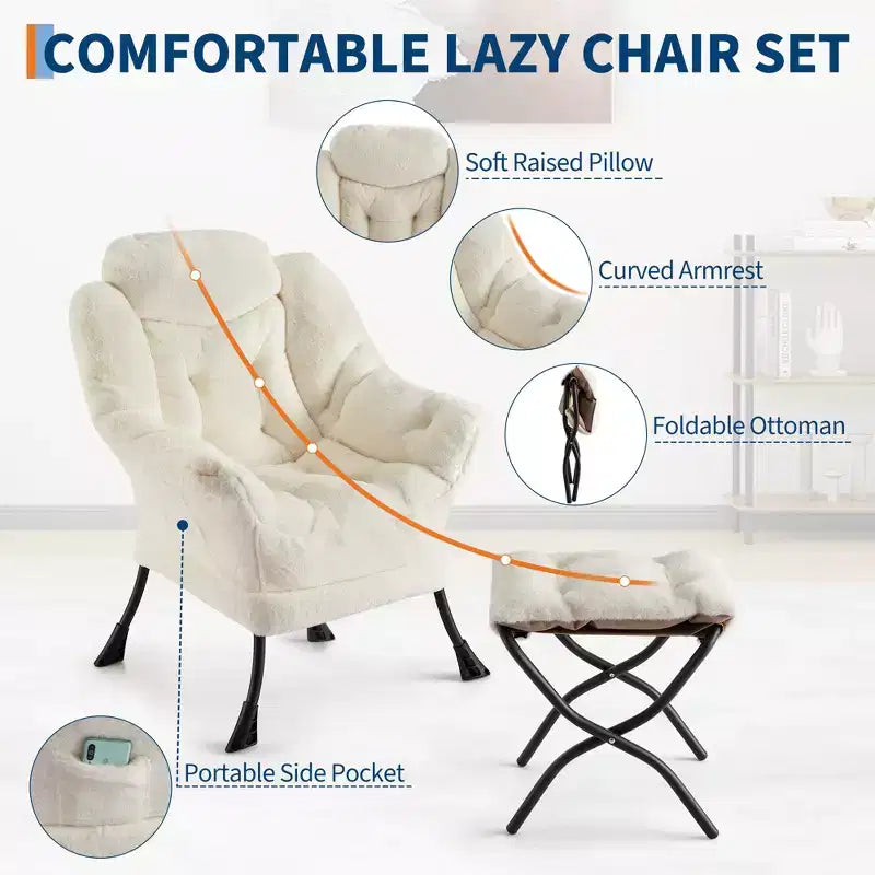 Fauteuil de relaxation avec pouf, canapé de lecture moderne, poche latérale, pour salon, chambre à coucher