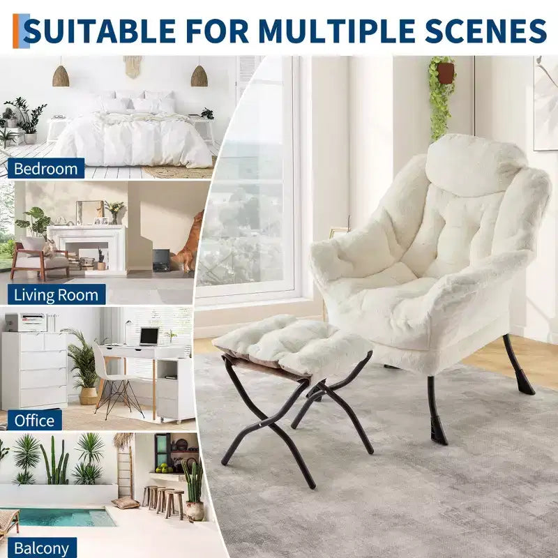Fauteuil de relaxation avec pouf, canapé de lecture moderne, poche latérale, pour salon, chambre à coucher