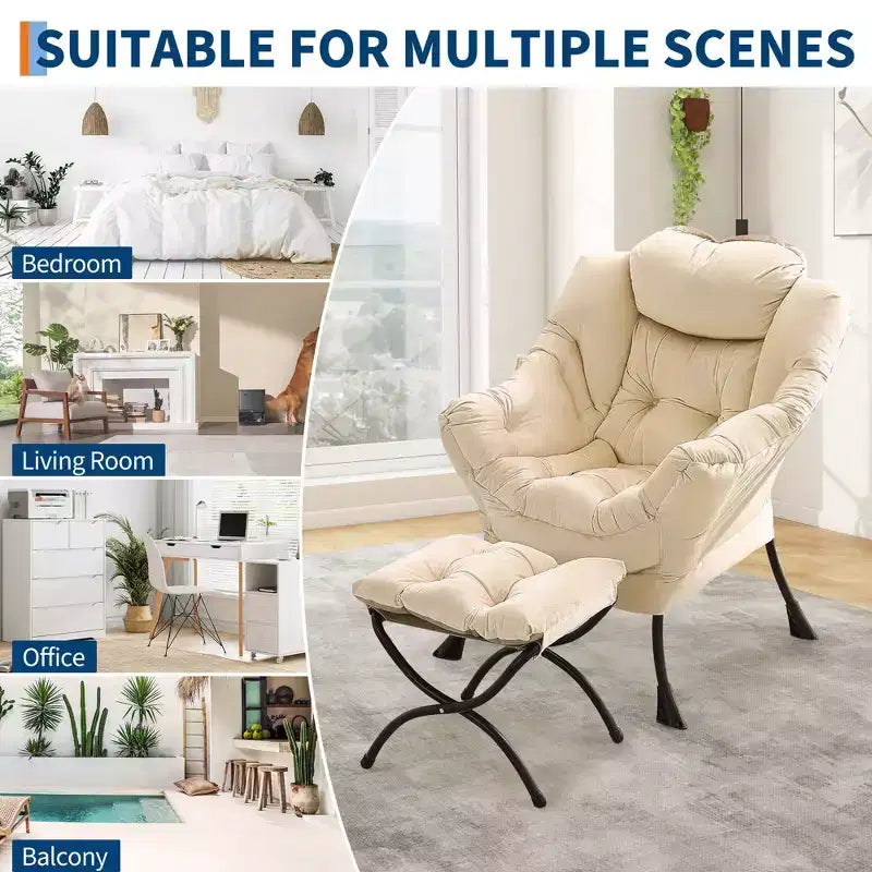 Fauteuil de relaxation avec pouf, canapé de lecture moderne, poche latérale, pour salon, chambre à coucher