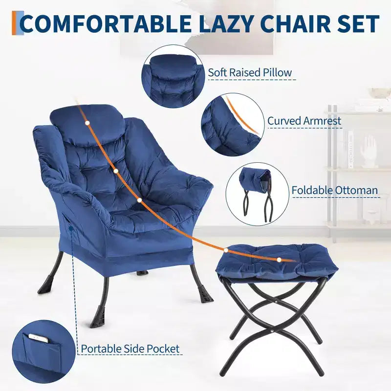 Fauteuil de relaxation avec pouf, canapé de lecture moderne, poche latérale, pour salon, chambre à coucher