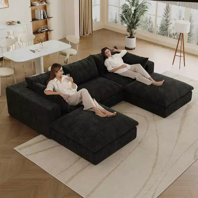 MAYEERTY 39.8 Cloud Sofa Noir - 39.8, Velours Côtelé, Double Couche, Pas de Montage, DIY pour Coin