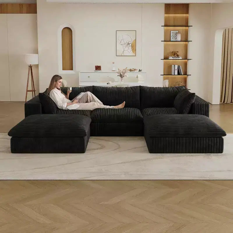 MAYEERTY 39.8 Cloud Sofa Noir - 39.8, Velours Côtelé, Double Couche, Pas de Montage, DIY pour Coin