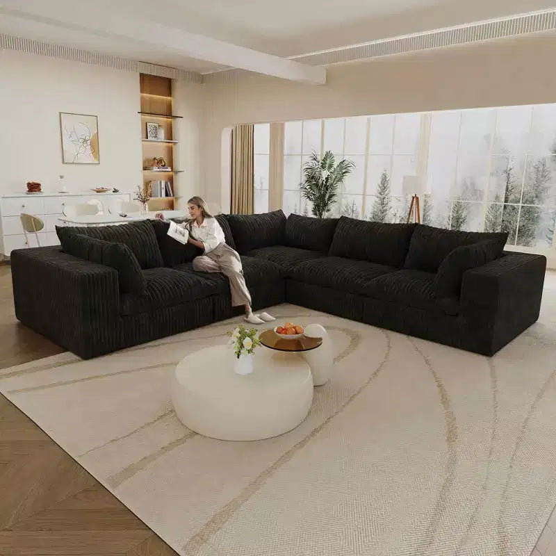 MAYEERTY 39.8 Cloud Sofa Noir - 39.8, Velours Côtelé, Double Couche, Pas de Montage, DIY pour Coin