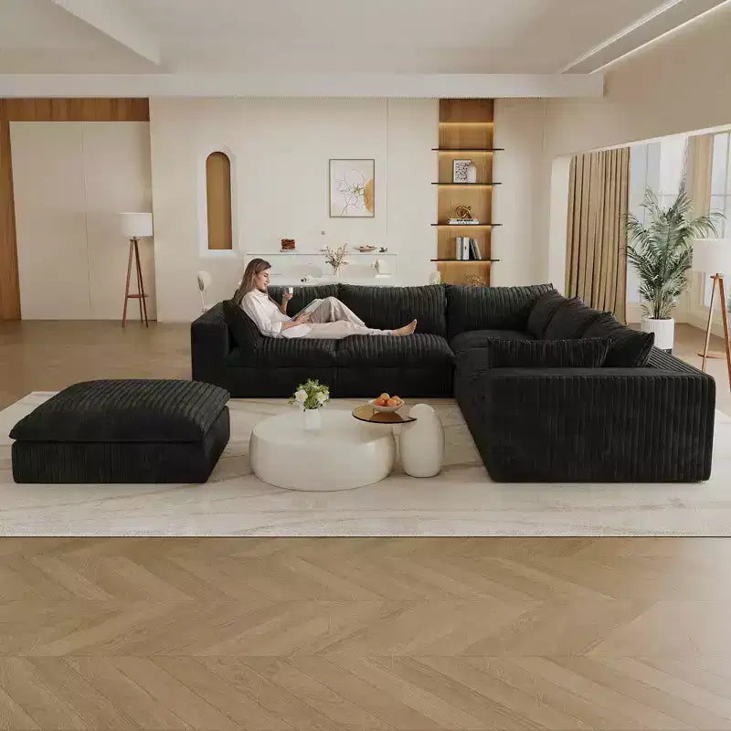 MAYEERTY 39.8 Cloud Sofa Noir - 39.8, Velours Côtelé, Double Couche, Pas de Montage, DIY pour Coin