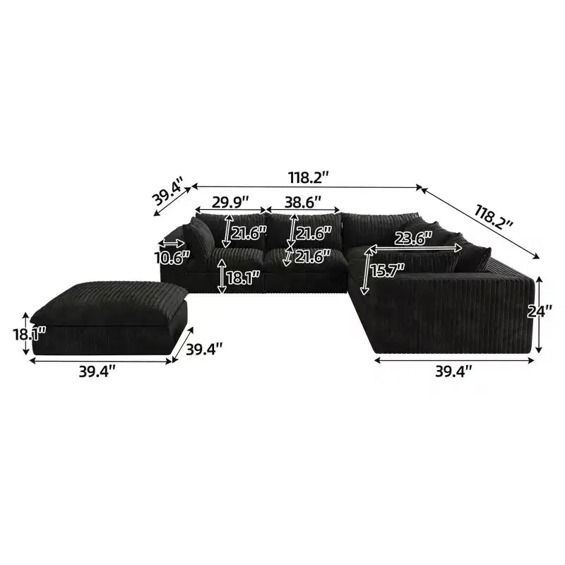 MAYEERTY 39.8 Cloud Sofa Noir - 39.8, Velours Côtelé, Double Couche, Pas de Montage, DIY pour Coin