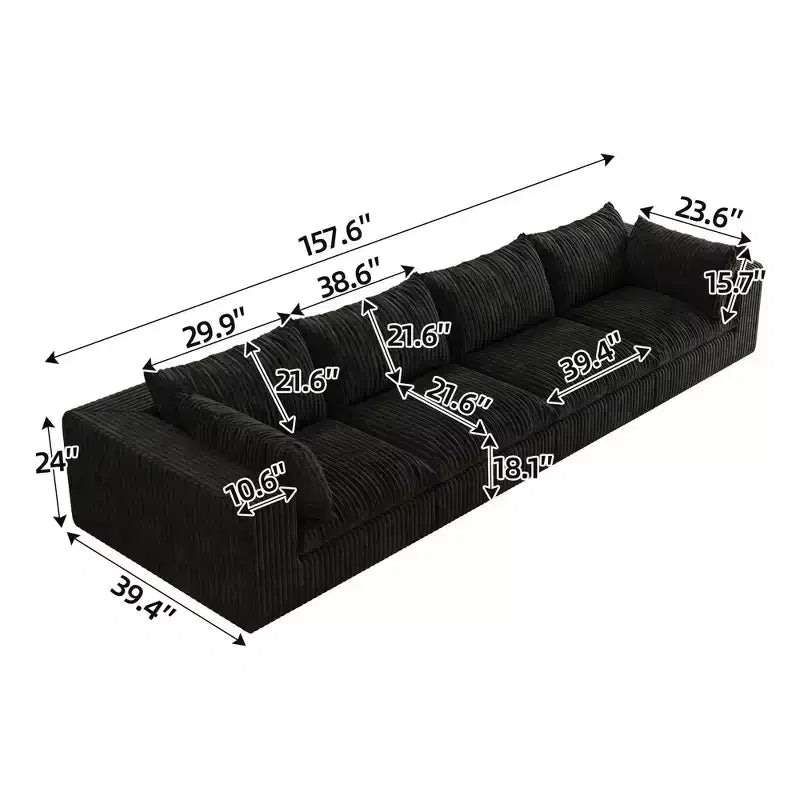 MAYEERTY 39.8 Cloud Sofa Noir - 39.8, Velours Côtelé, Double Couche, Pas de Montage, DIY pour Coin
