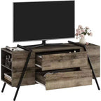 Meuble TV de 119 cm pour téléviseurs de 50 à 65 pouces, meuble de divertissement avec 2 tiroirs, étagères réglables et pieds en métal en U, console TV en bois moderne