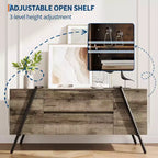 Meuble TV de 119 cm pour téléviseurs de 50 à 65 pouces, meuble de divertissement avec 2 tiroirs, étagères réglables et pieds en métal en U, console TV en bois moderne