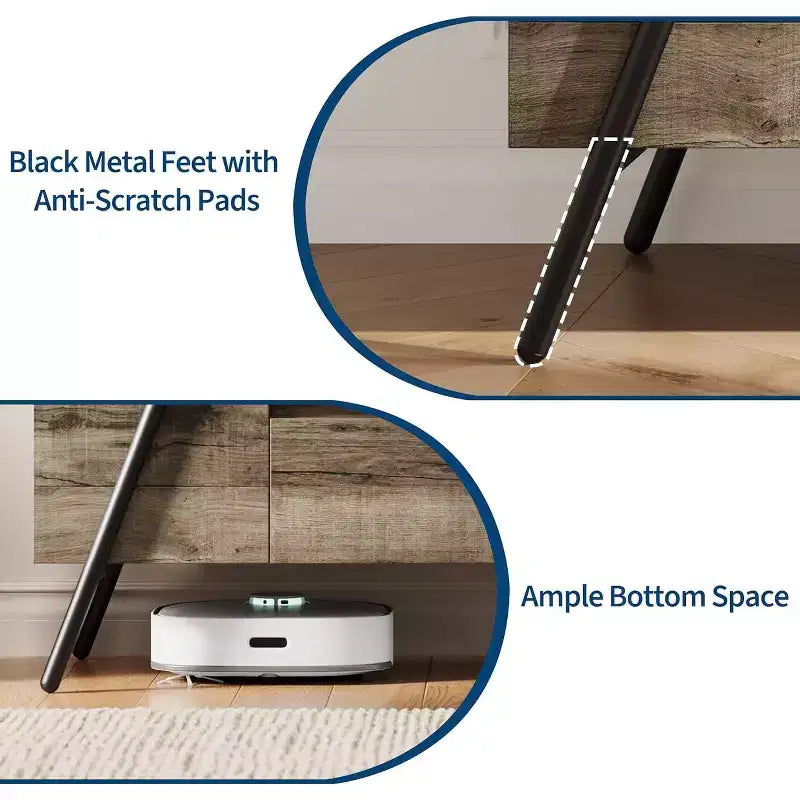 Meuble TV de 119 cm pour téléviseurs de 50 à 65 pouces, meuble de divertissement avec 2 tiroirs, étagères réglables et pieds en métal en U, console TV en bois moderne