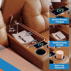 Canapé sectionnel moderne pour 4 personnes, canapé compact avec console de rangement, station de recharge et porte-gobelets, pour salons, petits espaces