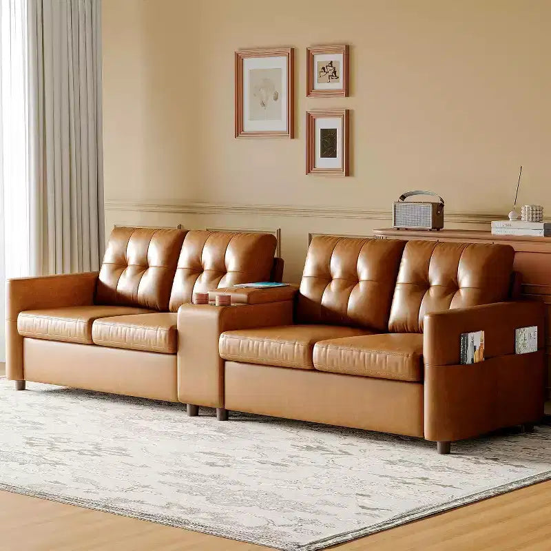 Canapé sectionnel moderne pour 4 personnes, canapé compact avec console de rangement, station de recharge et porte-gobelets, pour salons, petits espaces