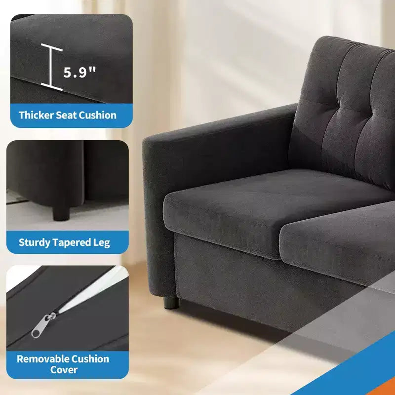 Canapé sectionnel moderne pour 4 personnes, canapé compact avec console de rangement, station de recharge et porte-gobelets, pour salons, petits espaces