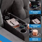 Canapé sectionnel moderne pour 4 personnes, canapé compact avec console de rangement, station de recharge et porte-gobelets, pour salons, petits espaces