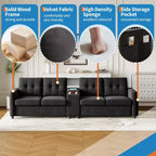 Canapé sectionnel moderne pour 4 personnes, canapé compact avec console de rangement, station de recharge et porte-gobelets, pour salons, petits espaces
