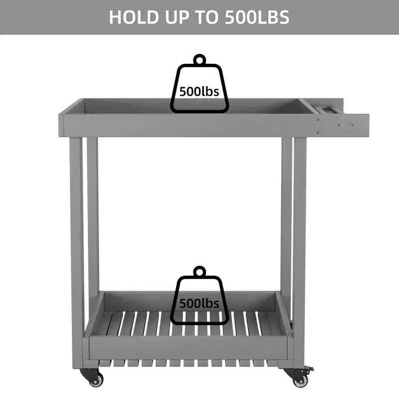 Dessert polyvalent – Chariot de préparation d'extérieur à deux niveaux avec roues et support avec couvercle – Capacité de 227 kg – Convient pour la maison, le bureau, le patio et le barbecue