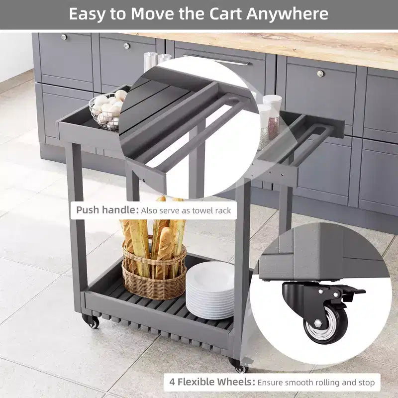 Dessert polyvalent – Chariot de préparation d'extérieur à deux niveaux avec roues et support avec couvercle – Capacité de 227 kg – Convient pour la maison, le bureau, le patio et le barbecue