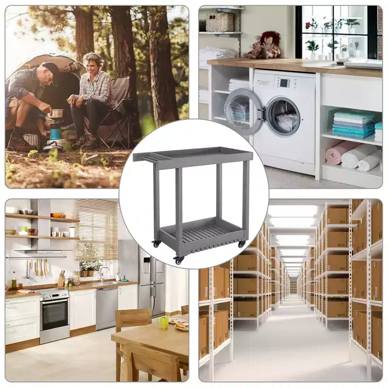 Dessert polyvalent – Chariot de préparation d'extérieur à deux niveaux avec roues et support avec couvercle – Capacité de 227 kg – Convient pour la maison, le bureau, le patio et le barbecue