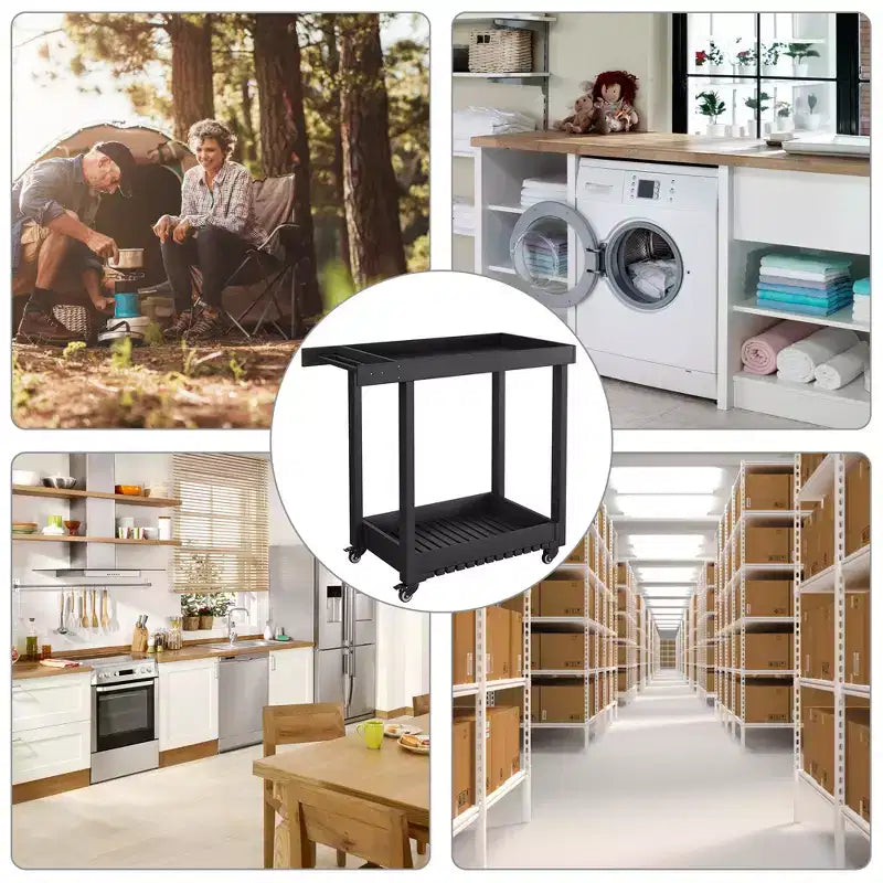 Dessert polyvalent – Chariot de préparation d'extérieur à deux niveaux avec roues et support avec couvercle – Capacité de 227 kg – Convient pour la maison, le bureau, le patio et le barbecue