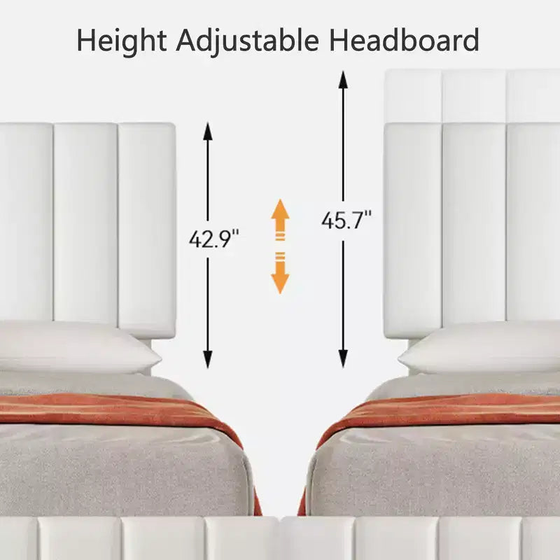 Cadre de lit tapissé en lin avec 4 tiroirs de rangement, tête de lit réglable, lattes en bois robustes, aucun sommier tapissier requis