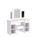 Coiffeuse pour enfants avec miroir et tiroir - Ensemble coiffeuse et chaise pour filles avec jeu de maquillage en bois, parfait pour les 3-9 ans