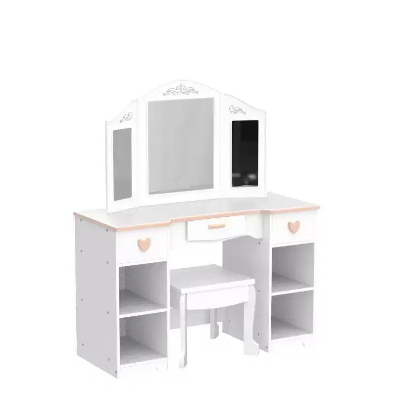 Coiffeuse pour enfants avec miroir et tiroir - Ensemble coiffeuse et chaise pour filles avec jeu de maquillage en bois, parfait pour les 3-9 ans