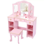 Coiffeuse pour enfants avec miroir et tiroir - Ensemble coiffeuse et chaise pour filles avec jeu de maquillage en bois, parfait pour les 3-9 ans