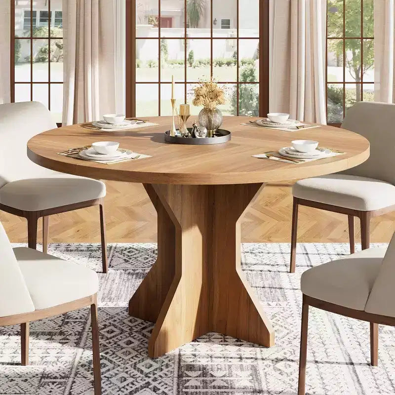 Table à manger ronde 47" pour petits espaces - Noire, 4-6 places, piètement en bois massif K-leg