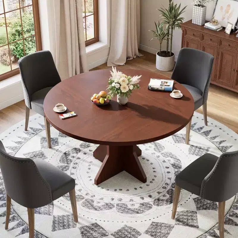 Table à manger ronde 47" pour petits espaces - Noire, 4-6 places, piètement en bois massif K-leg