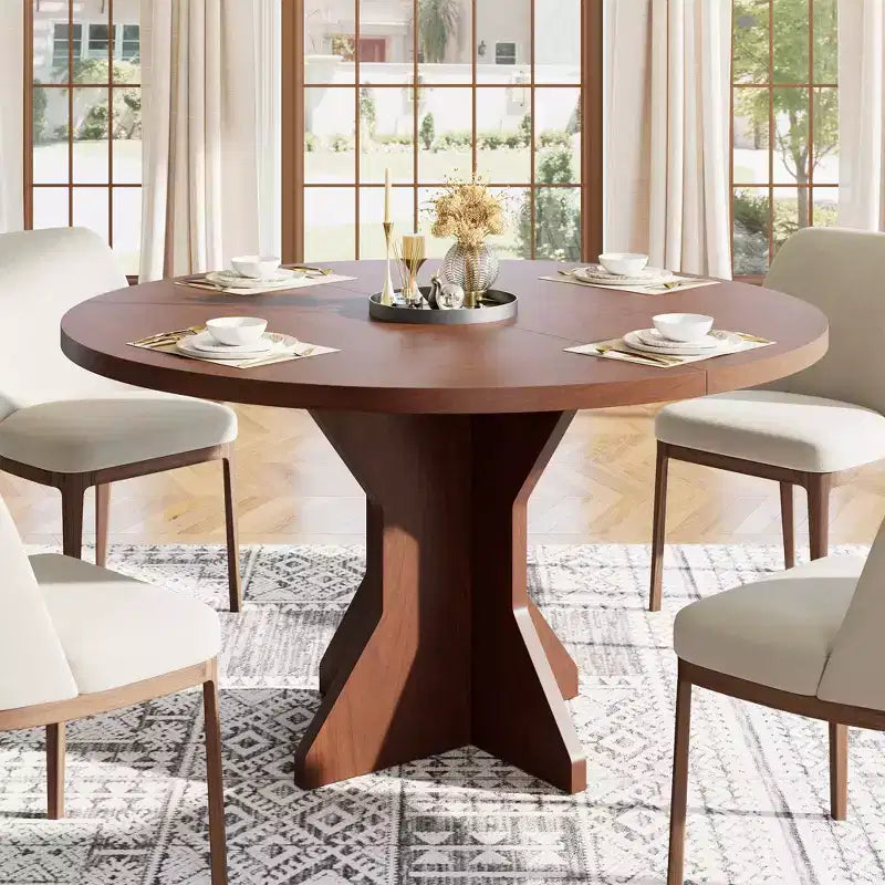 Table à manger ronde 47" pour petits espaces - Noire, 4-6 places, piètement en bois massif K-leg