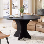 Table à manger ronde 47" pour petits espaces - Noire, 4-6 places, piètement en bois massif K-leg