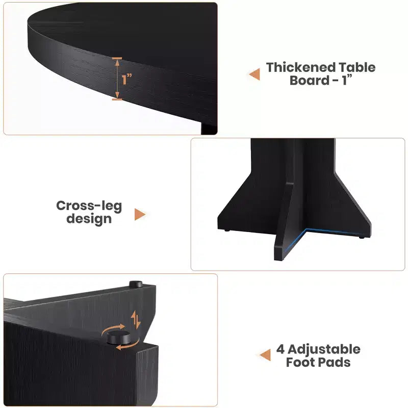 Table à manger ronde 47" pour petits espaces - Noire, 4-6 places, piètement en bois massif K-leg