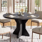 Table à manger ronde 47" pour petits espaces - Noire, 4-6 places, piètement en bois massif K-leg