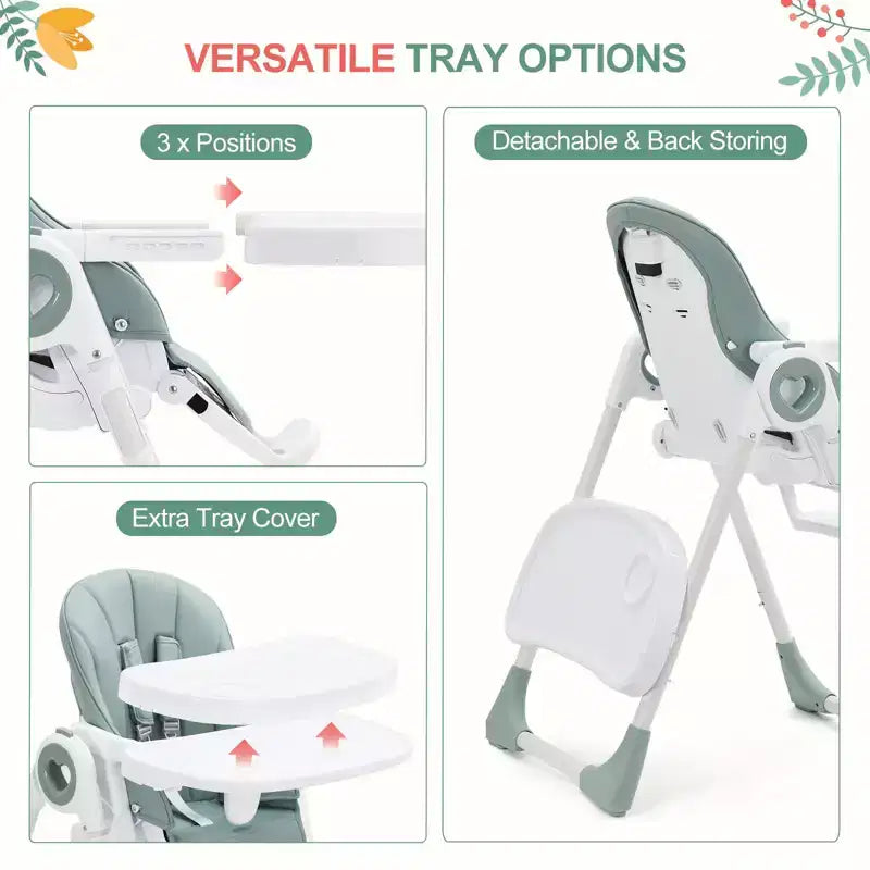 Chaise Haute Bébé GustoWave pour Tout-petits de 1 à 4 Ans, Chaise Haute Bébé Pliante avec Plateau Amovible, Chaise Pliante Légère