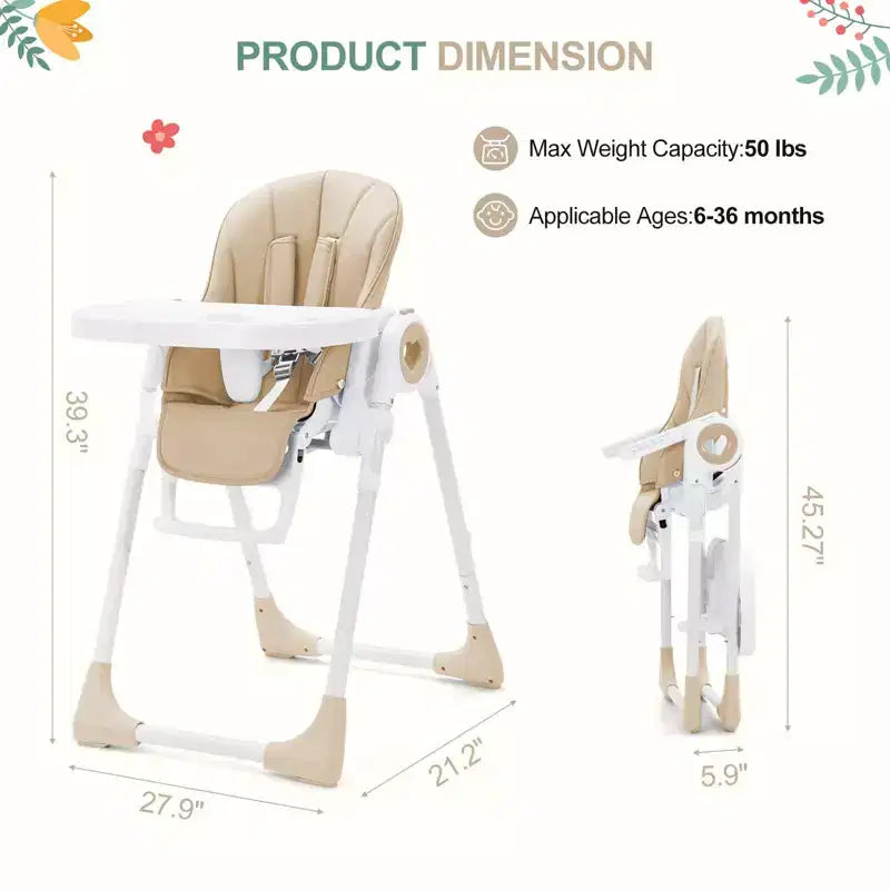 Chaise Haute Bébé GustoWave pour Tout-petits de 1 à 4 Ans, Chaise Haute Bébé Pliante avec Plateau Amovible, Chaise Pliante Légère