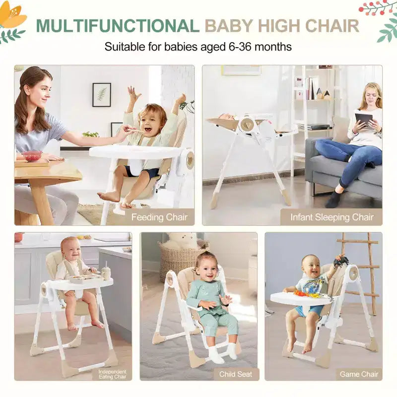 Chaise Haute Bébé GustoWave pour Tout-petits de 1 à 4 Ans, Chaise Haute Bébé Pliante avec Plateau Amovible, Chaise Pliante Légère