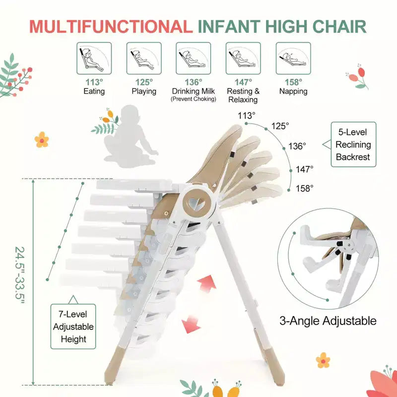 Chaise Haute Bébé GustoWave pour Tout-petits de 1 à 4 Ans, Chaise Haute Bébé Pliante avec Plateau Amovible, Chaise Pliante Légère