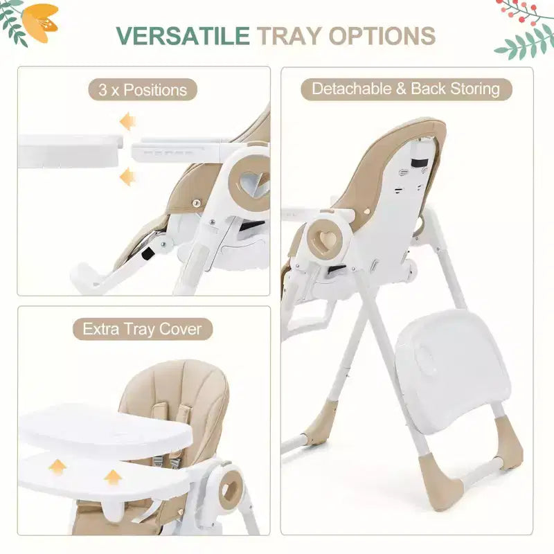 Chaise Haute Bébé GustoWave pour Tout-petits de 1 à 4 Ans, Chaise Haute Bébé Pliante avec Plateau Amovible, Chaise Pliante Légère