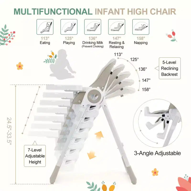 Chaise Haute Bébé GustoWave pour Tout-petits de 1 à 4 Ans, Chaise Haute Bébé Pliante avec Plateau Amovible, Chaise Pliante Légère