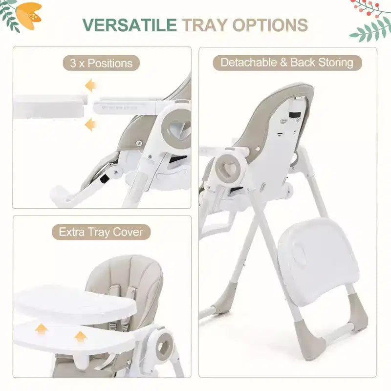 Chaise Haute Bébé GustoWave pour Tout-petits de 1 à 4 Ans, Chaise Haute Bébé Pliante avec Plateau Amovible, Chaise Pliante Légère