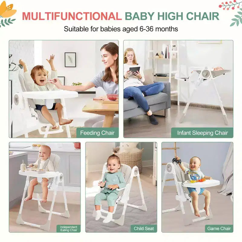 Chaise Haute Bébé GustoWave pour Tout-petits de 1 à 4 Ans, Chaise Haute Bébé Pliante avec Plateau Amovible, Chaise Pliante Légère