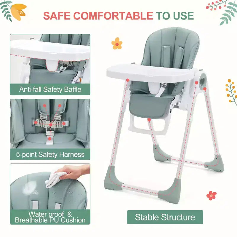 Chaise Haute Bébé GustoWave pour Tout-petits de 1 à 4 Ans, Chaise Haute Bébé Pliante avec Plateau Amovible, Chaise Pliante Légère