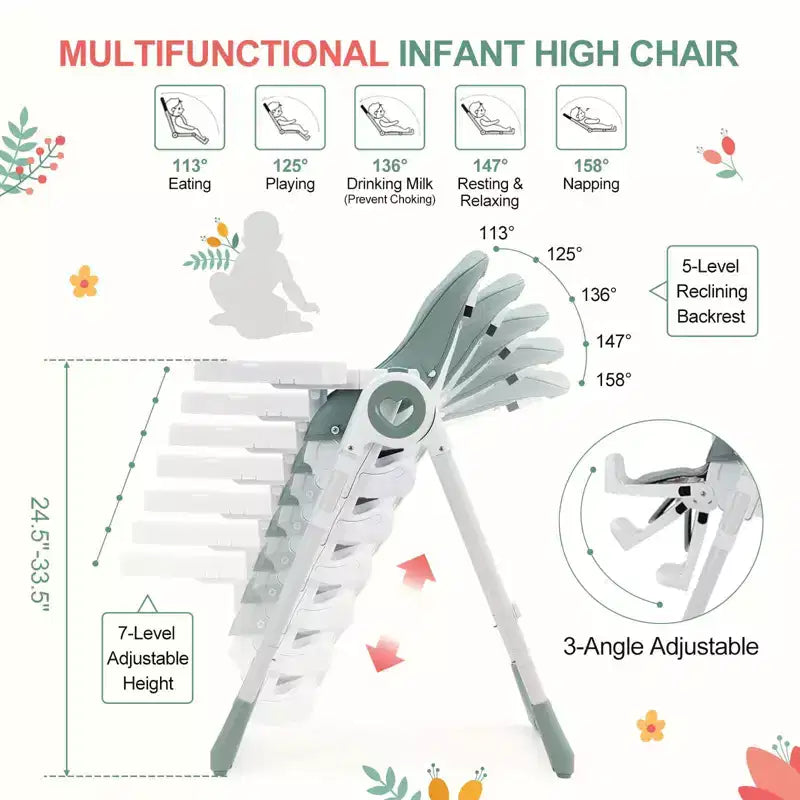 Chaise Haute Bébé GustoWave pour Tout-petits de 1 à 4 Ans, Chaise Haute Bébé Pliante avec Plateau Amovible, Chaise Pliante Légère