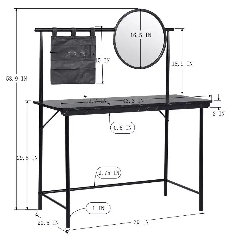 FurnitureR Coiffeuse avec Miroir Circulaire Amovible Table de Maquillage Simple Bureau de Maquillage Multifonctionnel Bureau d'Écriture pour Chambre à Coucher, Noir