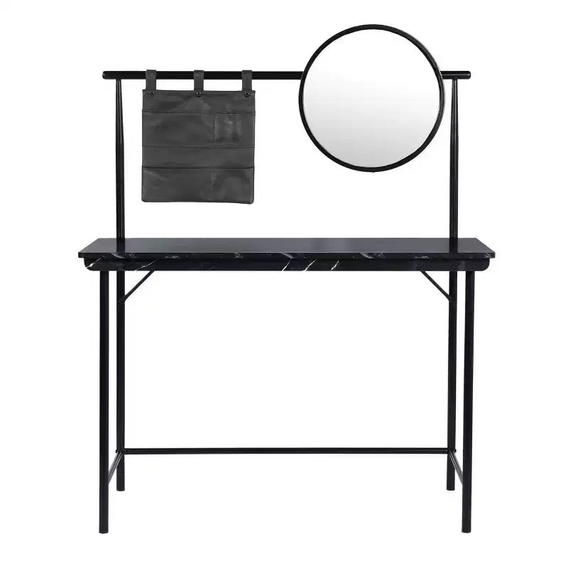 FurnitureR Coiffeuse avec Miroir Circulaire Amovible Table de Maquillage Simple Bureau de Maquillage Multifonctionnel Bureau d'Écriture pour Chambre à Coucher, Noir
