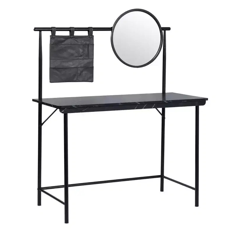 FurnitureR Coiffeuse avec Miroir Circulaire Amovible Table de Maquillage Simple Bureau de Maquillage Multifonctionnel Bureau d'Écriture pour Chambre à Coucher, Noir