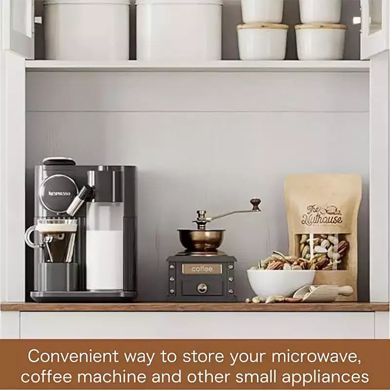Meuble de rangement de cuisine GustoWave de 71'' avec portes en verre et support pour micro-ondes, armoire de cuisine haute autoportante pour salle à manger