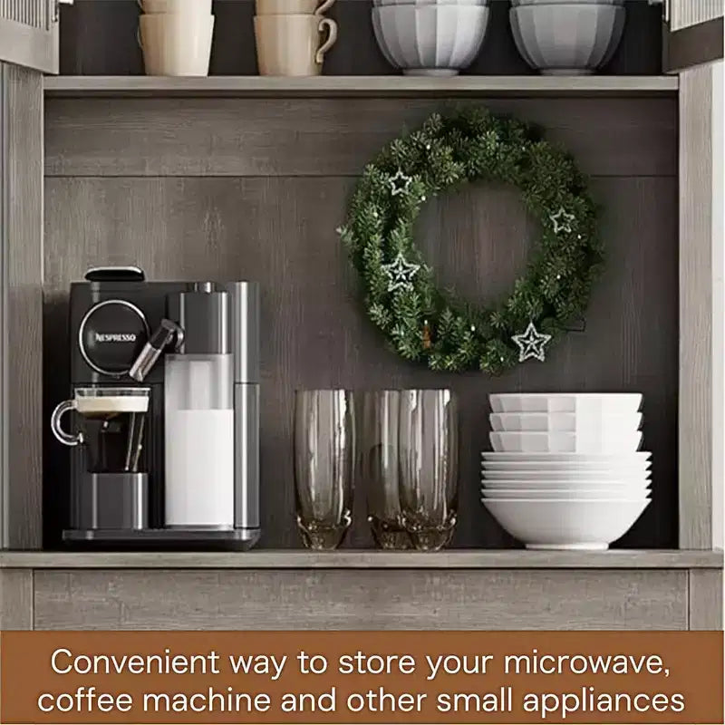 Meuble de rangement de cuisine GustoWave de 71'' avec portes en verre et support pour micro-ondes, armoire de cuisine haute autoportante pour salle à manger
