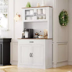 Meuble de rangement de cuisine GustoWave de 71'' avec portes en verre et support pour micro-ondes, armoire de cuisine haute autoportante pour salle à manger